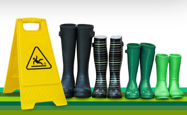 sinal de alerta com três pares de botas de borracha envio-sinistros