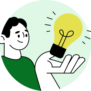 Icon pessoa com uma lâmpada na mão fundo verde